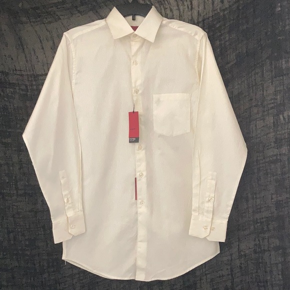 Alfani RED Tonal Texture Striped Dress Shirt Ivory - Picture 1 of 14